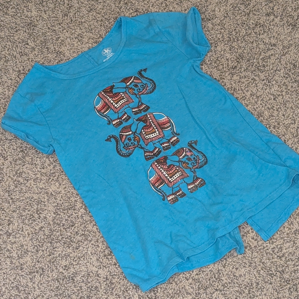 Little Girls' Blue Elephant Graphic Tee Medium